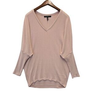 White House Black Market Oversized Dolman Sleeve V-Neck Sweater L Pink Ribbed
